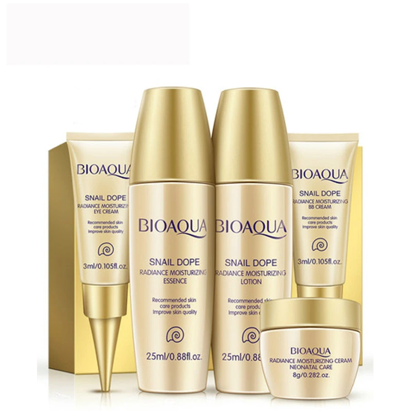 

5pcs/set Snail Essence Moisturizing Whitening Skin Care Travel Pack Face Cream Eye Cream Nude Makeup BB Concealer Dropshipping