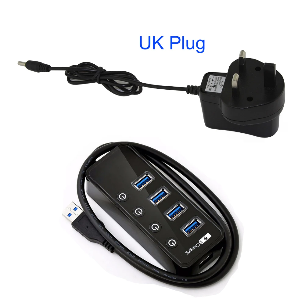 CHYI USB 3,0 концентратор USB-A-4 порта 3,0 с Умной быстрой зарядкой СВЕТОДИОДНЫЙ Переключатель ВКЛ/ВЫКЛ Внешний DC 5 В/2A блок питания сплиттер адаптер