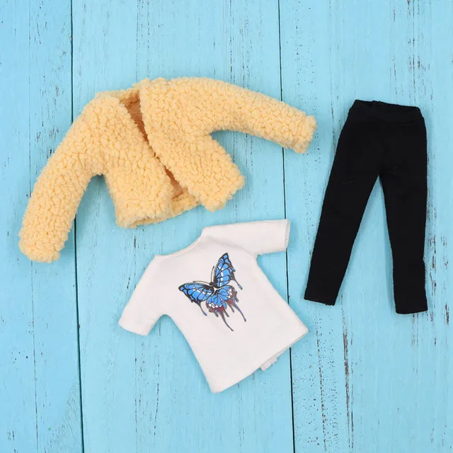 yellow suit Одежда для 1/6 года, милая куртка Blyth doll с белыми короткими рукавами, черные брюки для девочек, подарок, ледяная игрушка BJD - Цвет: yellow suit