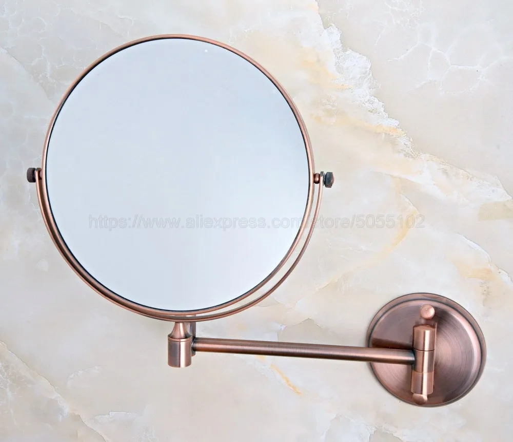 

Antique Red Copper Round Extending 8 inches cosmetic wall mounted make up mirror shaving bathroom mirror 3x Magnification zba631