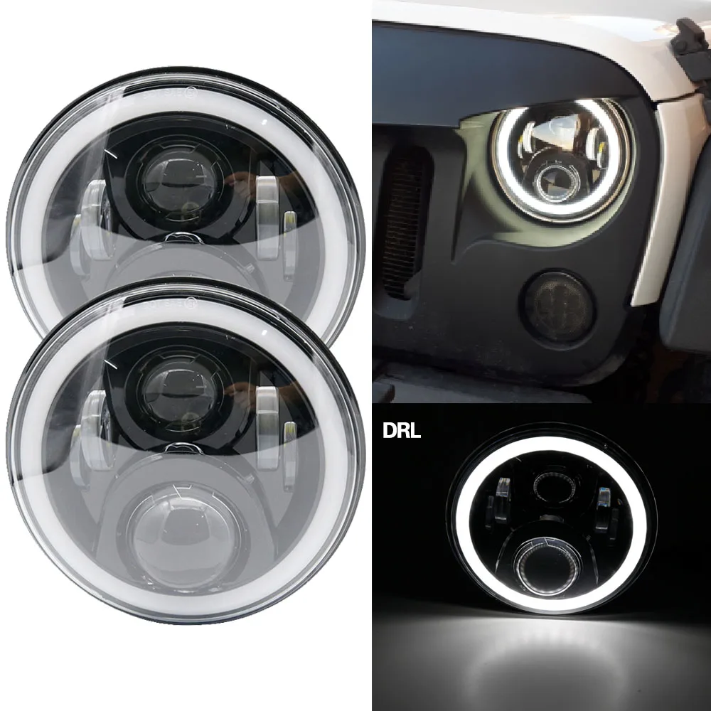 For Jeep Wrangler Jk Tj Super Bright 50W 7 Inch Round LED Headlight White Amber Turn Signal Halo Ring For Lada 4x4 urban Niva (1)