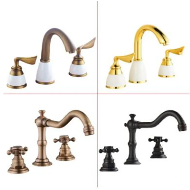 

Split three-hole faucet all-copper European-style jadeite faucet cold-hot double-split face basin faucet