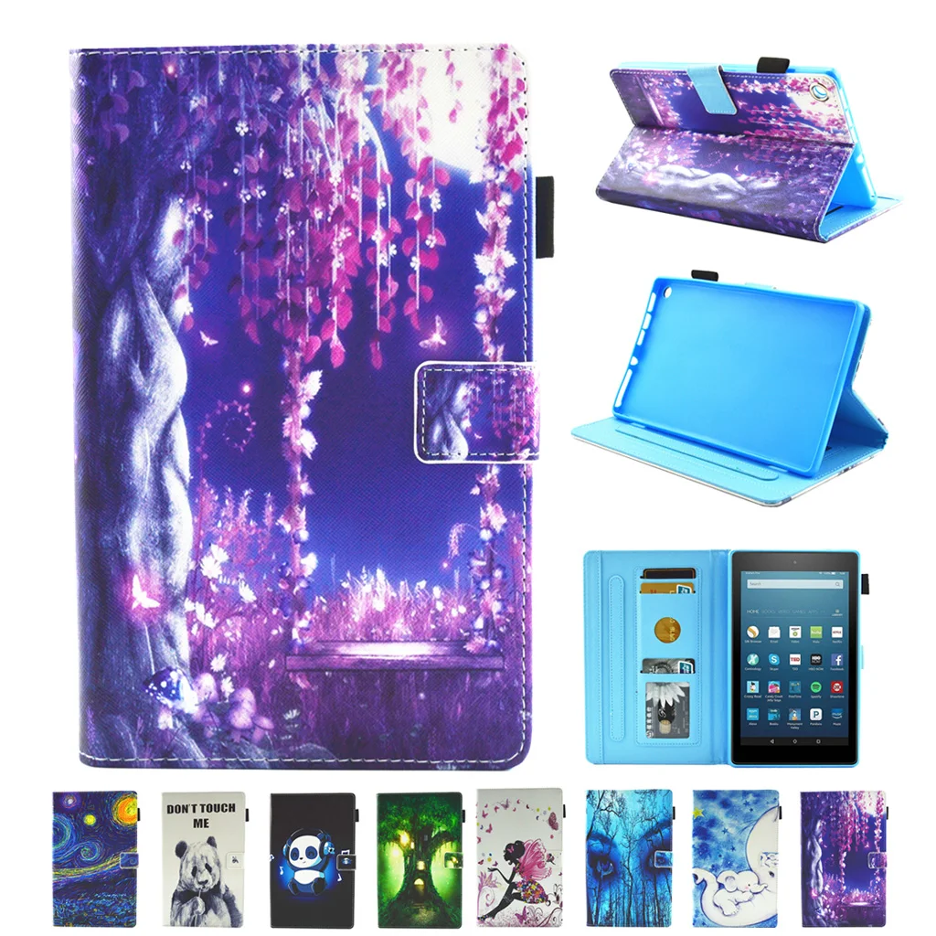 

Smart Case for Amazon Kindle Fire HD 8 2018 2017 2016 2015 8th 7th 6th 5th Generation Cute PU Leather Silicone Protective Cover