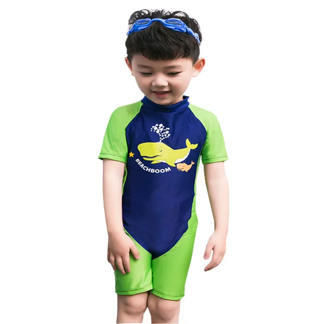 Best Offers GI FOREVER Boy One Piece Suit Children's Swimwear 2018 Short Sleeve Swimsuit Kid Cool Whale Print Bathing Suit Maillot De Bai