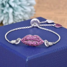 Браслет из стерлингового серебра 925 пробы, регулируемые браслеты с пряжкой и кристаллами для губ, подарок для женщин(DJ1355