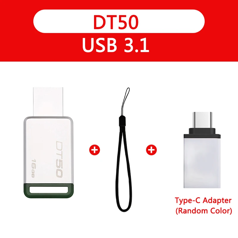 Kingston USB флеш-накопитель, флеш-накопитель 8 ГБ, 16 ГБ, 32 ГБ, 64 ГБ, 128 ГБ, USB 3,1, флеш-накопитель, металлический диск, USB 3,0, флеш-накопитель, u-диск - Цвет: DT50-B