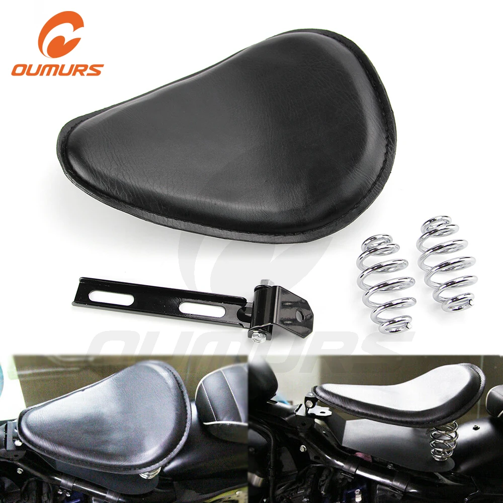 

OUMURS Motorcycle Solo Seat Leather Front Driver 3" Spring Bracket For Harley Sportster XL883 1200 Chopper Bobber Custom Honda