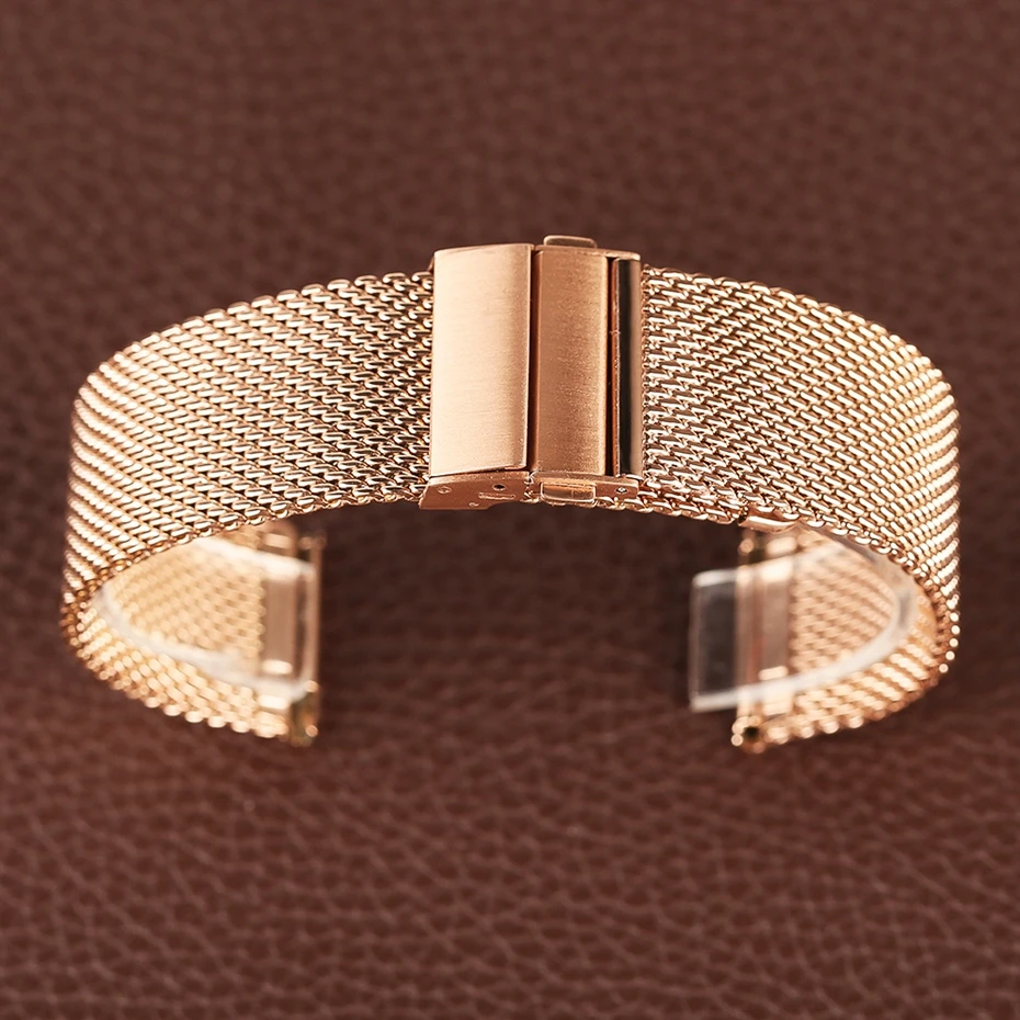 18mm20mm22mm Luxury Rose Gold Watch Band Hook Buckle  Stainless Steel Rose Mesh Band Strap Gifts (5)