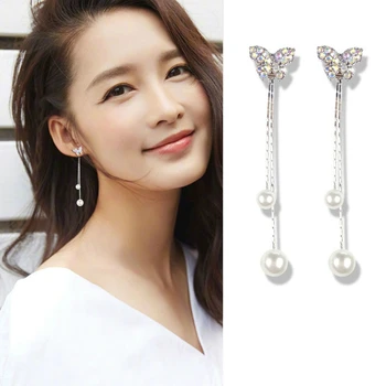 

New Earrings Fashion Personality Bow Female Temperament Long Imitation Pearl Joker Earrings Hot Sale Jewelry Wholesale