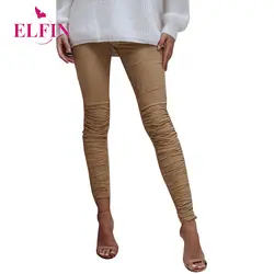 Для женщин Pencial брюки элегантные Высокая талия плиссированные однотонные Slim Fit с длинным ПР брюки 2019 Демисезонный рабочие брюки SJ1460R