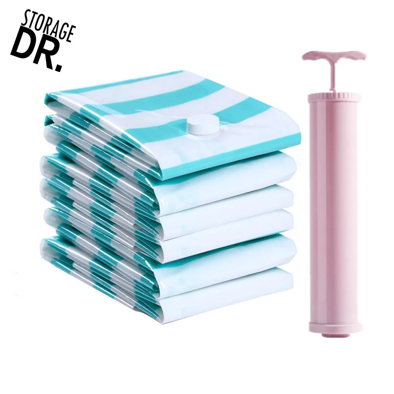 

DR STORAGE 6pcs 100x70cm Large Vacuum Storage Bags for Clothes with Vaccum Pump Closet Organizer Space Saver Packaging B