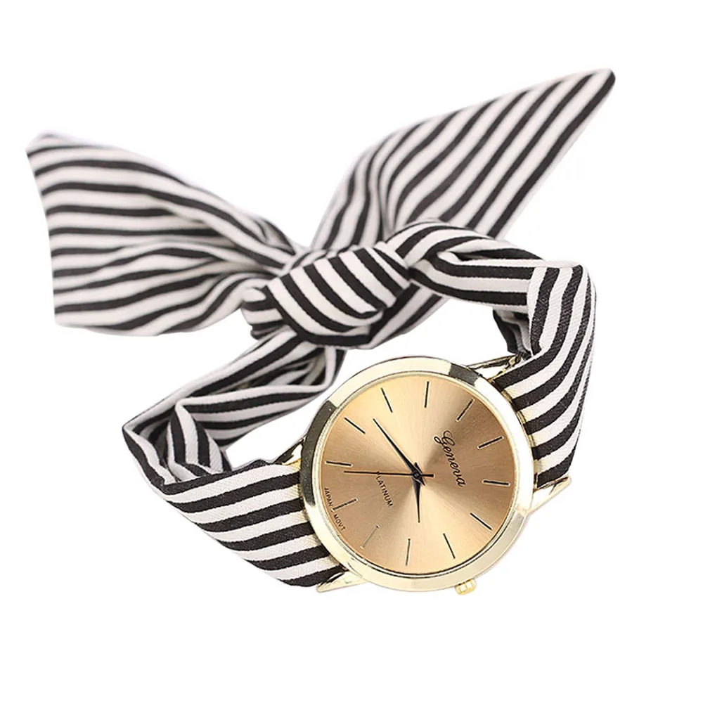 Hot Fashion Watch Women Stripe Floral Cloth Quartz Dial Bracelet Wristwatch New 213