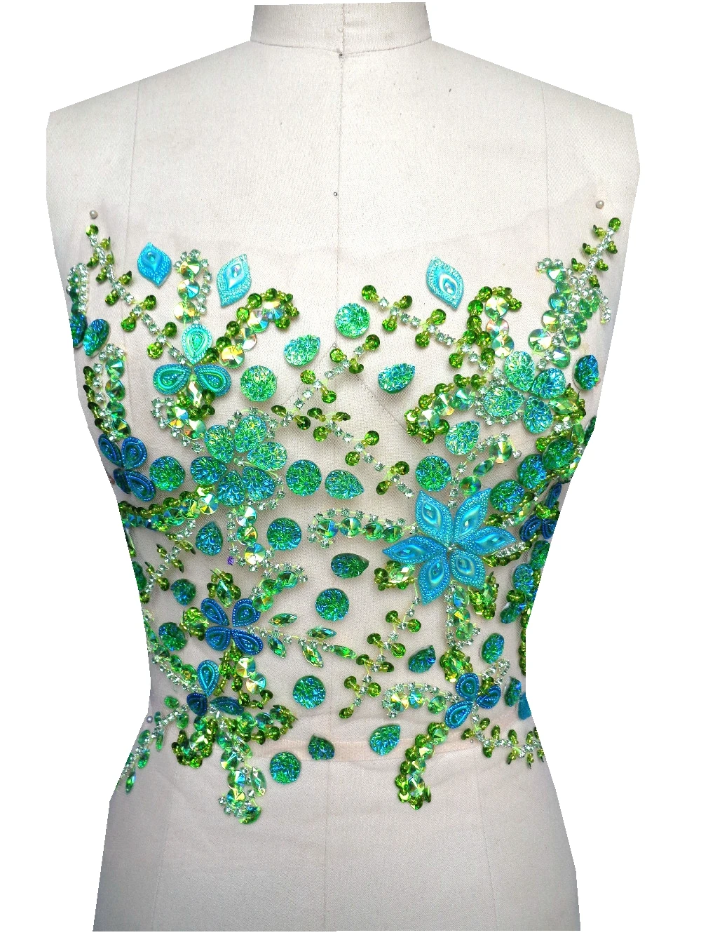 A86 Handmade green Rhinestones applique sew on crystal patches trim