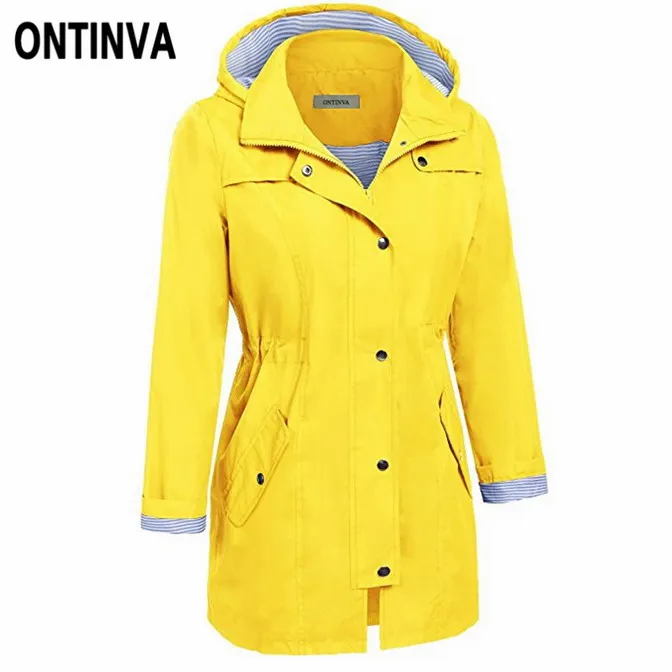 Женское плотное пальто с капюшоном, осень, тонкая талия, зимние повседневные куртки с карманами, теплая ветрозащитная ветровка на молнии, синее базовое пальто для женщин - Цвет: Цвет: желтый
