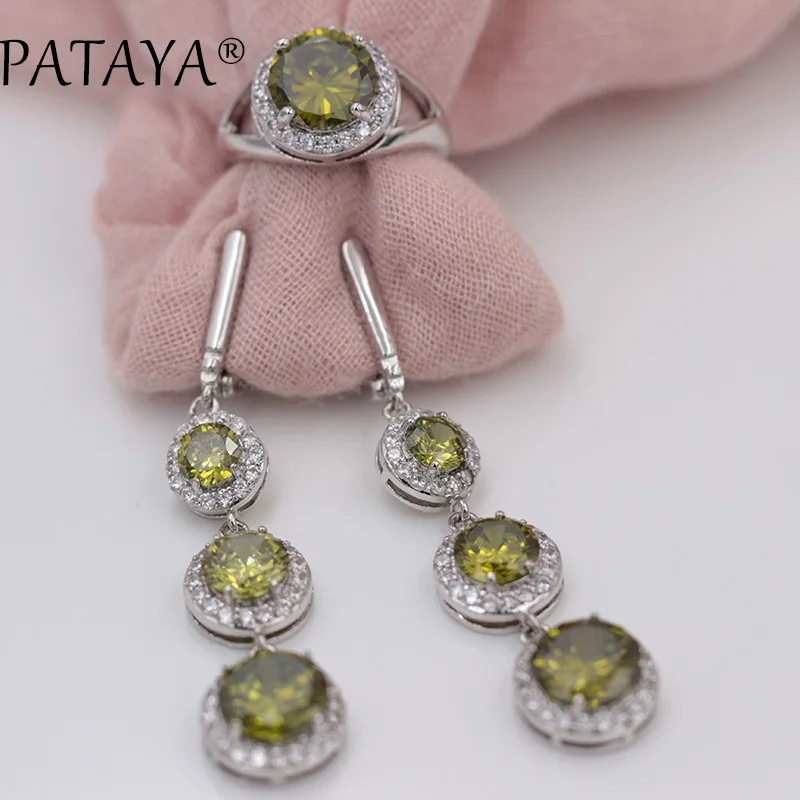 PATAYA Charm фиолетовый настоящий белый золотой комплект ювелирных изделий круглый натуральный кубический циркон кольцо серьги наборы вечерние свадебные аксессуары ювелирные изделия