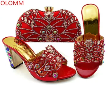 

OLOMM Summer High Heeled Shoes for Women Italian Shoes with Matching Bags Set Decorated with Rhinestone High Heels Pump!MNB1-11