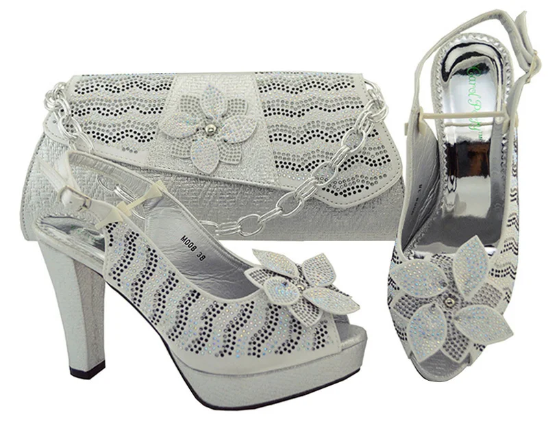 

Sandal shoes matching bag silver color for african women for african aso ebi shoes and bag italy design with free ship SB8134-2