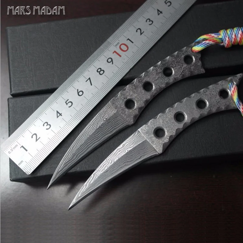 

Free shipping Damascus Knife Fixed Blade Knife Manual small Hunting Gift collection knife