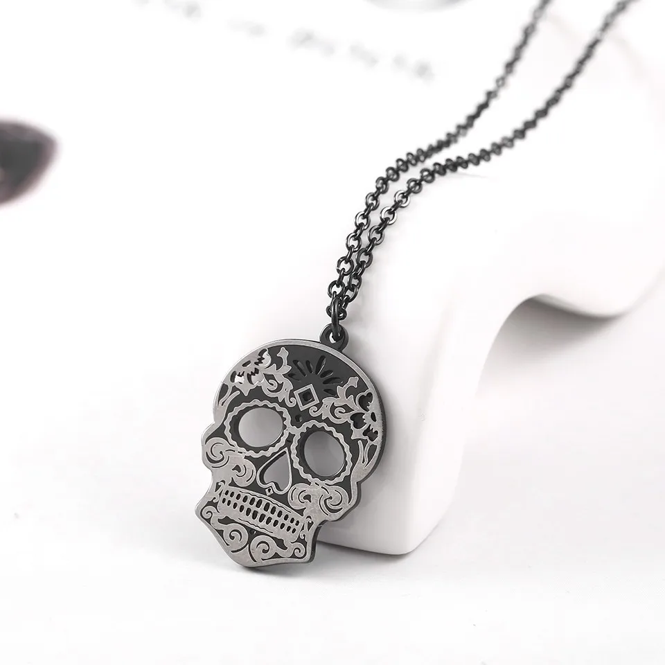 vintage sugar skull necklace stainless steel hallowe