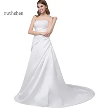 Ruthshen Дешевые Свадебные платья без бретелек и расшитый бисером шлейф со складками свадебные платья Vestidos De Noiva