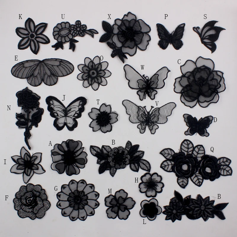 

Black Fashion Pattern Gauze Patch Sticker Clothes Lace Repair Decorative Embroidery Flower Butterfly Cloth Sticker