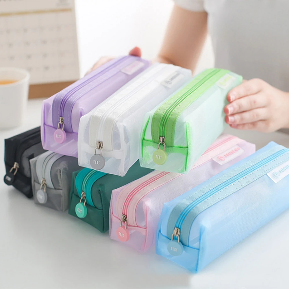 

Simple Transparent Mesh Pencil Case for Girls Boys Black Pencil Cases Nylon Pen Box School Supplies Stationery Gift for Kids