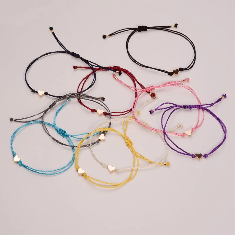 

Colorful Adjustable Heart Handmade Wax String Wish Bracelets&Bangles Friendship Bracelets for Women Gold Wave Sharp Bracelets