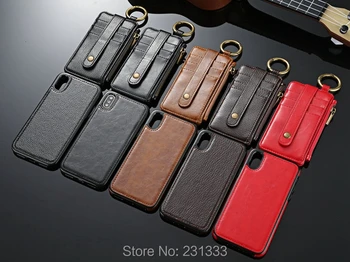 

Multifunction Car Mount Holder Wallet Leather Pouch Case For Iphone X 8 I8 7 PLUS 6 6S Zipper 2 in 1 Card TPU Litchi Cover 30pcs