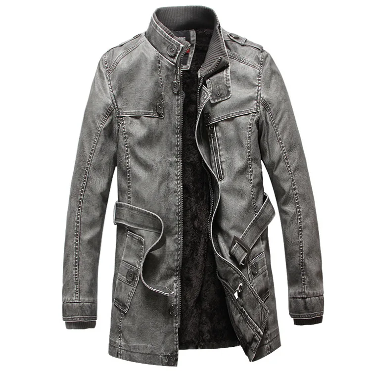 Мужской Тренч, новинка, зимняя куртка из искусственной кожи, мужская кожаная мотоциклетная утолщенная длинная куртка, пальто, куртки, верхняя одежда, мужское теплое пальто