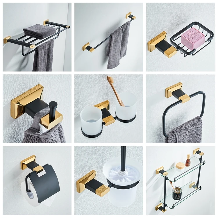 Pаспродажа Новый Медь черный бронзовый и золото высокого класса Аксессуары для ванной комнаты кулон Полотенца стойки Стойки Полотенца стойки Ванная к...
