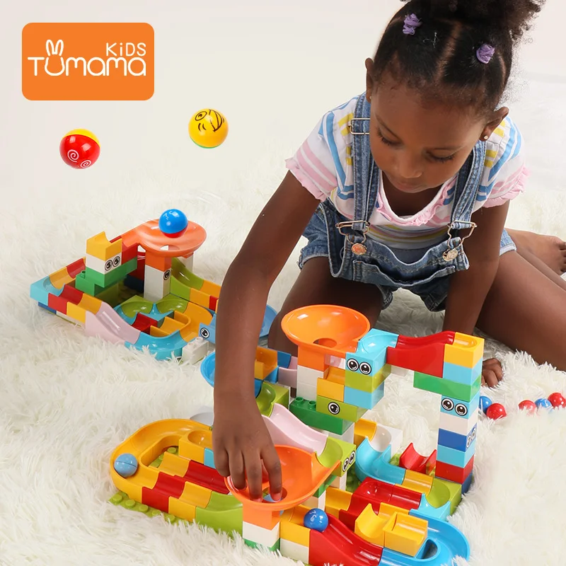 

104PCS Marble Race Run Maze Ball Track Building Blocks Plastic Funnel Slide Big Size Bricks Compatible With Legoed Duplo Blocks