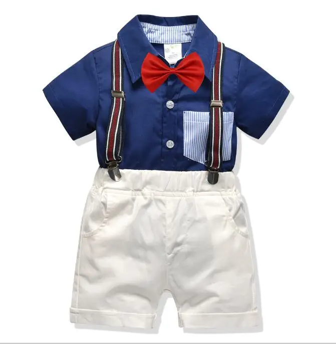 New children's clothing set summer section cotton bow tie short-sleeved shirt bib suit |