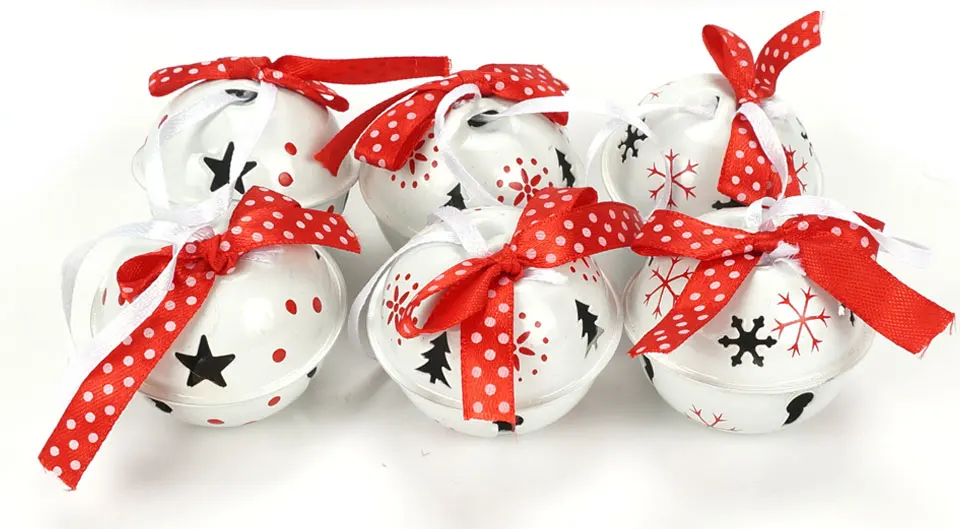 Рождественские елочные украшения для дома 6 шт. красный белый металлический шар с лентой 50 мм 3 типа Рождественские Елочные принадлежности Висячие колокольчики