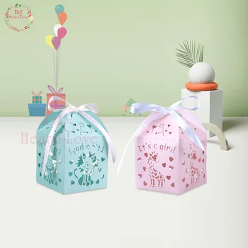 

50pcs Laser Cut Cartoon Giraffe Lion Candy Box Baby Shower Party Paper Box Boy Girl Birthday Party Gift Box Baby Shower Favors