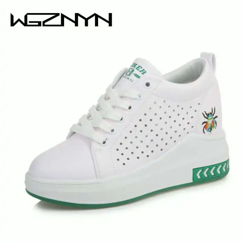 

Spring Summer Women's Breathable Sneakers Platform PU Leather Women Height Increasing Shoes 8 CM Thick Sole Vulcanize Shoes W605