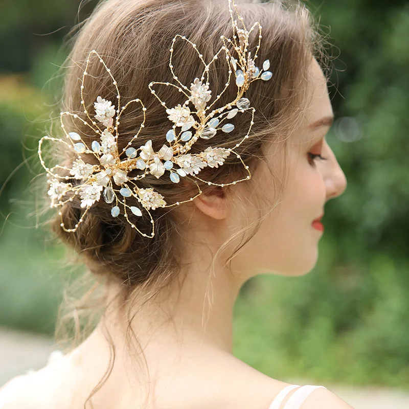 

Charming Bride Manual Hair Ornaments Original Design Wedding Dress Hairpin Hollow Out Leaf Clamp Elegant Hair Jewelry TiaraJ6158