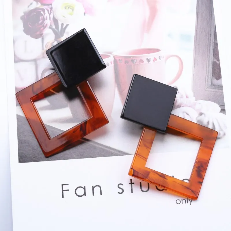 2019 Fashion Jewelry Leopard Acrylic Resin Oval Dangle Earrings For Women Geometry Big Circle Square Earrings Acetate Brincos