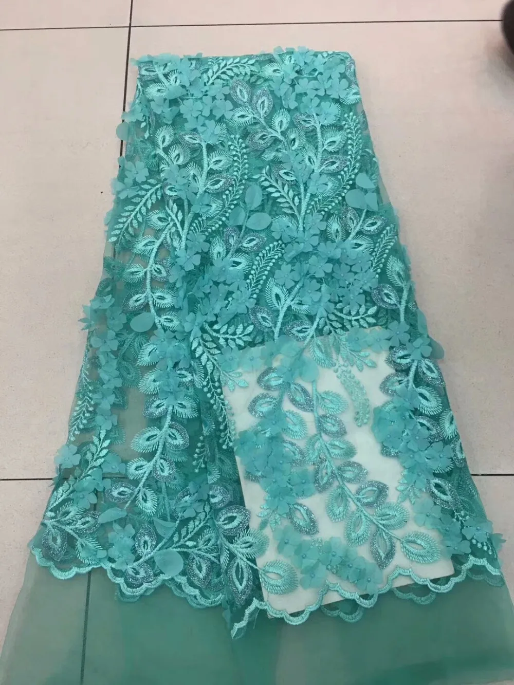 

Nice appliqued lace fabric high quality nigerian net tulle lace fabric with 3D flowers for lady dress beautiful design dpm102