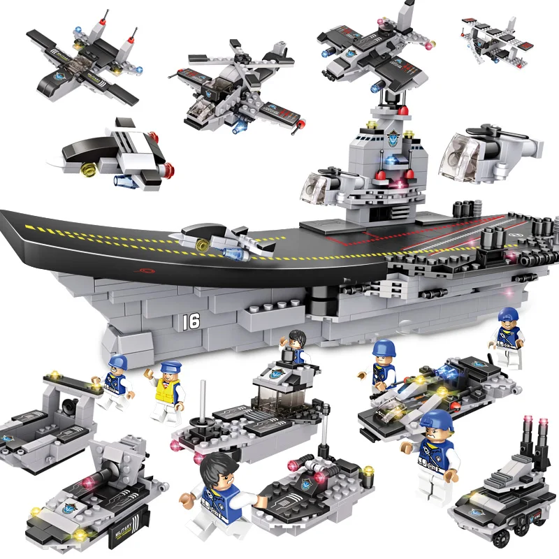 

715PCS Small Building Blocks 8 IN 1 Aircraft Battle Group With 8PCS Figures Total 25 Changes Small Bricks Toy For Children