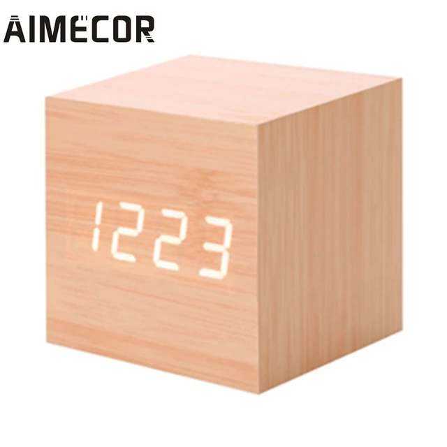 Aimecor alarm clock projector Modern Wooden Digital LED Desk Alarm Clock with Thermometer Timer Calendar*30 GIFT 2017