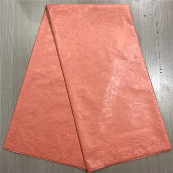 

2019 Guinea Baizn Riche Lace Fabric Jacquard Style Peach Color Brocade Women Dresses Sewing Material 5 Yards Basin Fabric AB30