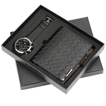 

Men Watch Gift for Mens Wallet Wristwatch Gifts Set Business Fashion Quartz Clock reloj masculino Chronograph Watch Pin Buckle