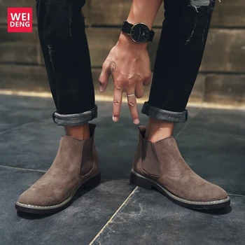 

WeiDeng Cow Suede Leather Casual Boots Men Lofaers Flats Slip On Non Slip Male Sandals Breathable Light Tenis Shoes Size 38-46