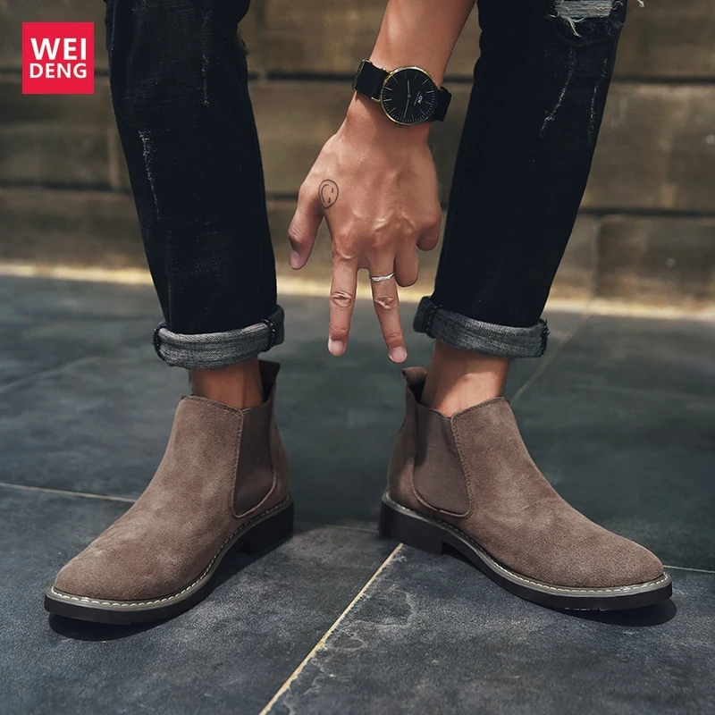 

WeiDeng Men Cow Suede Casual Boot Slip On New Arrival Walking Non Slip Wearable Breathable Light Tenis Best Shoes Size 38-45
