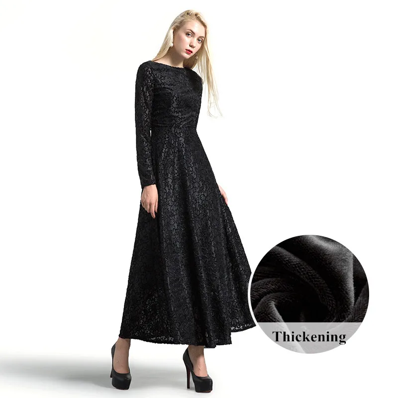 AYUNSUE 2020 винтажное черное кружевное женское осенне зимнее платье vestidos Платье