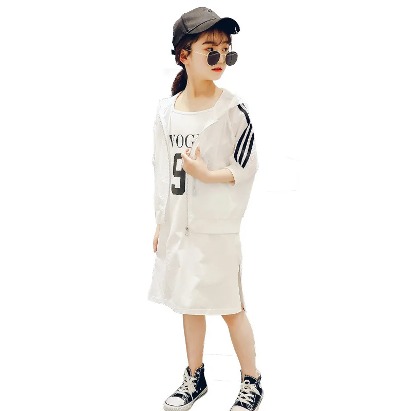 

2019 Summer New Korean Version of Girls Suspender Dress and Coat Summer Leisure Two-piece Set Fashion Girls Outfits with Letter