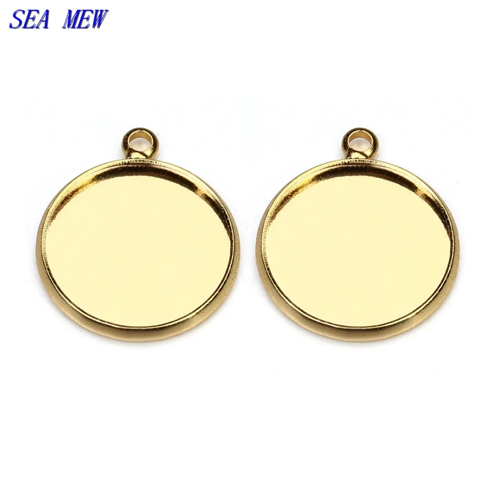 

SEA MEW 12mm Cabochon Base 6 Colors Plated Copper Pendant Charm Setting Tray Bezel Blank Settings For Jewelry Making 50PCS