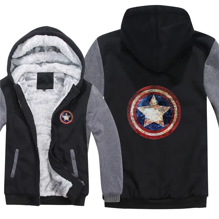 Зимняя теплая толстовка «Капитан Америка», Мужская толстовка Marvel, мужская толстовка с капюшоном «Капитан Америка», Толстая куртка - Цвет: As picture
