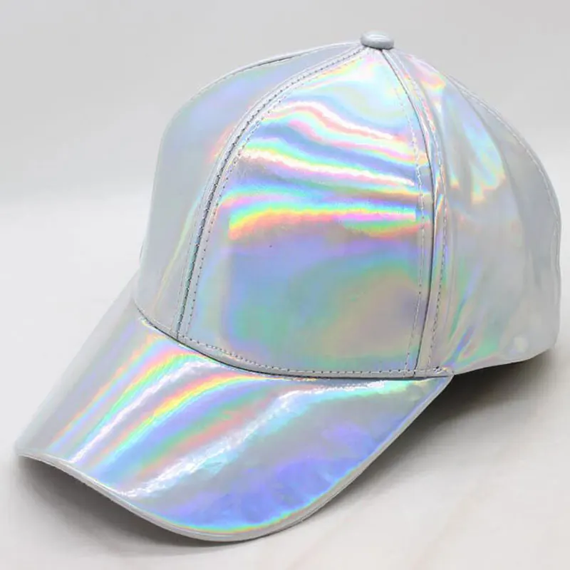 Rainbow PU Leather Baseball Cap Adjustbale Snapback Hats for Men Women Purple Gold Silver 6 Panels Hip Hop Caps Dance Party Wear - Цвет: Серебристый