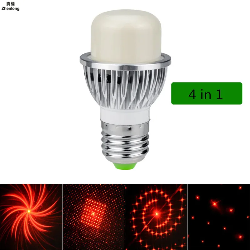 

Mini Intelligent Laser Multi Map Stage Lights 4 In 1 KTV Stage Laser Light Bulb E27/E26/B22 Led Bulb Family Party DISCO Lamp Red